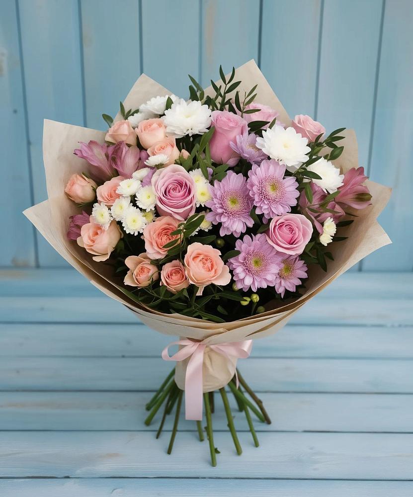 Букет цветов из: Хризантемы, Розы и Альстромерии в Тереньге