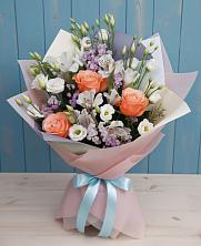 Букет цветов из:  Лизиантусы, Розы, Альстромерии и Гипсофила в Тереньге