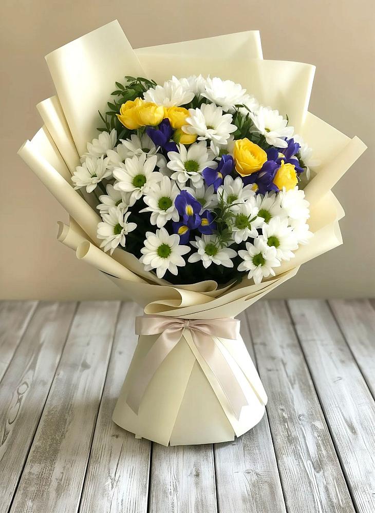 Букет цветов из: Ирисы, Хризантемы и Розы в Тереньге
