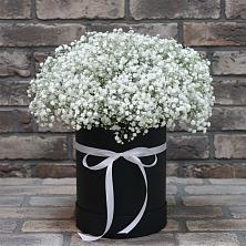 Цветочная композиция из Гипсофила в шляпной коробке в Тереньге