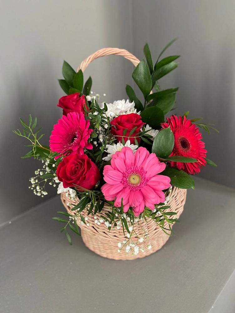 Цветочная композиция из Розы, Хризантемы и Герберы в корзине в Тереньге