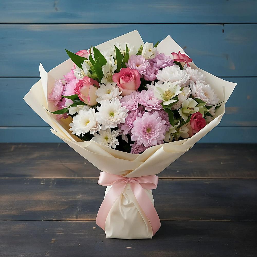 Букет цветов из: Хризантемы, Альстромерии и Розы в Тереньге